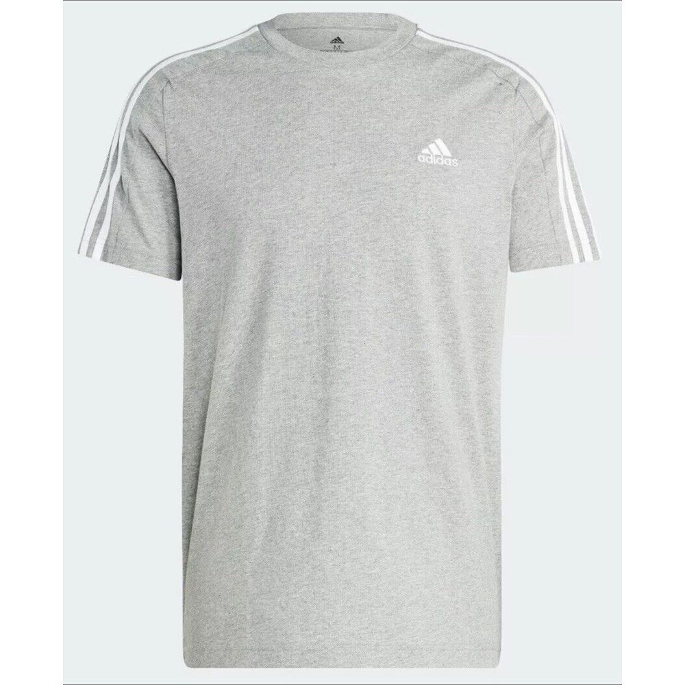 adidas men Essentials Single Gray Jersey 3-Stripes Tee Size L